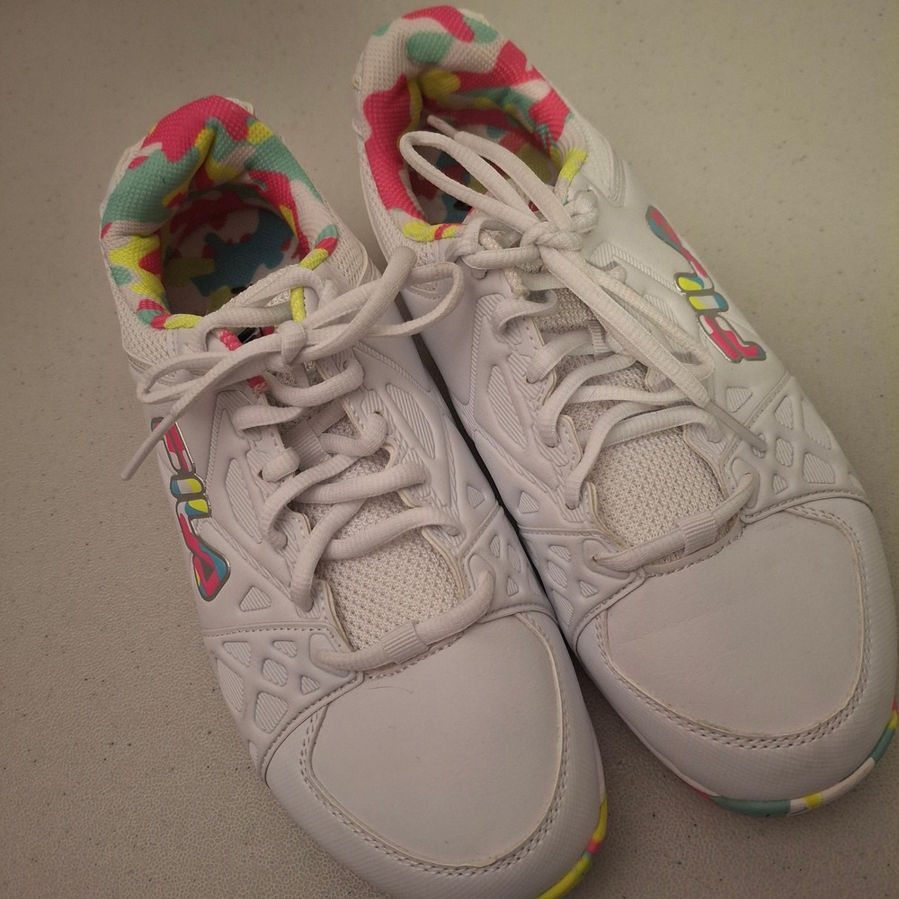 FILA Double Up Pickleball Tennis Shoes White Pink Yellow Blue Women US Size 10
